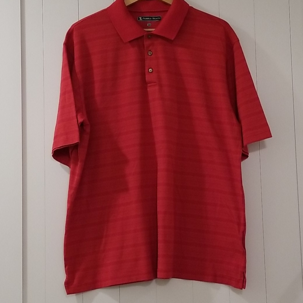 Men's red polo shirt.